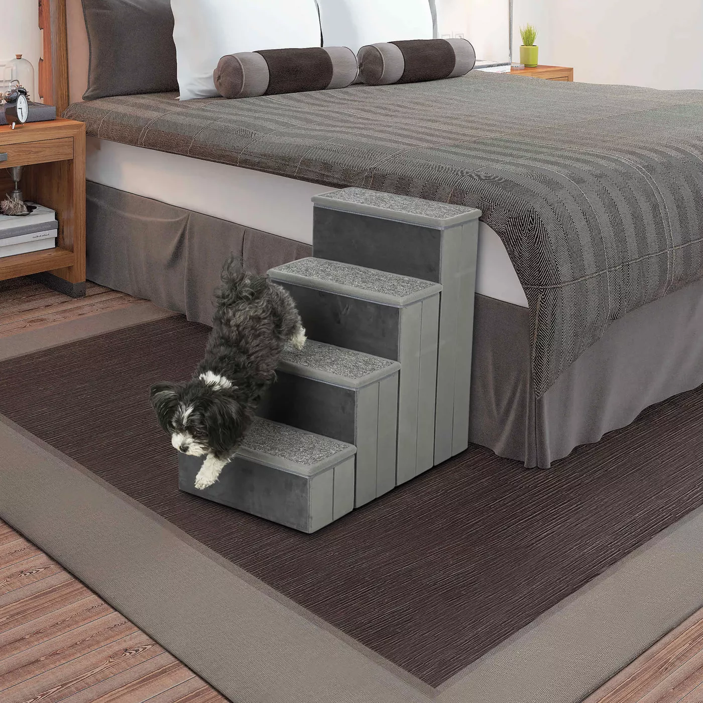 TRIXIE Velour Foldable 4 Step Pet Stairs with Storage