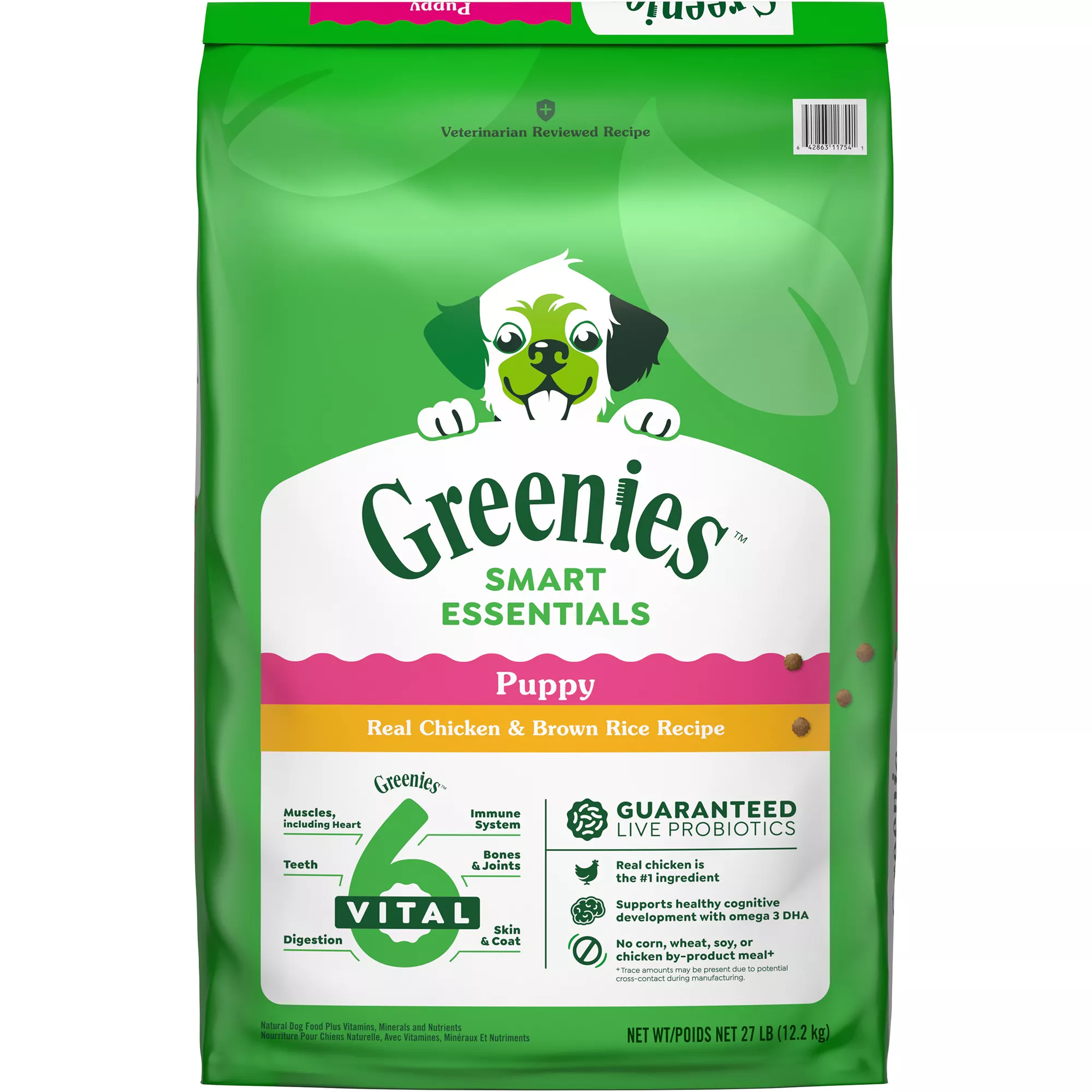 Greenies Smart Essentials Puppy High Protein Dry Dog Food Chicken & Brown Rice, 27 lb. Bag