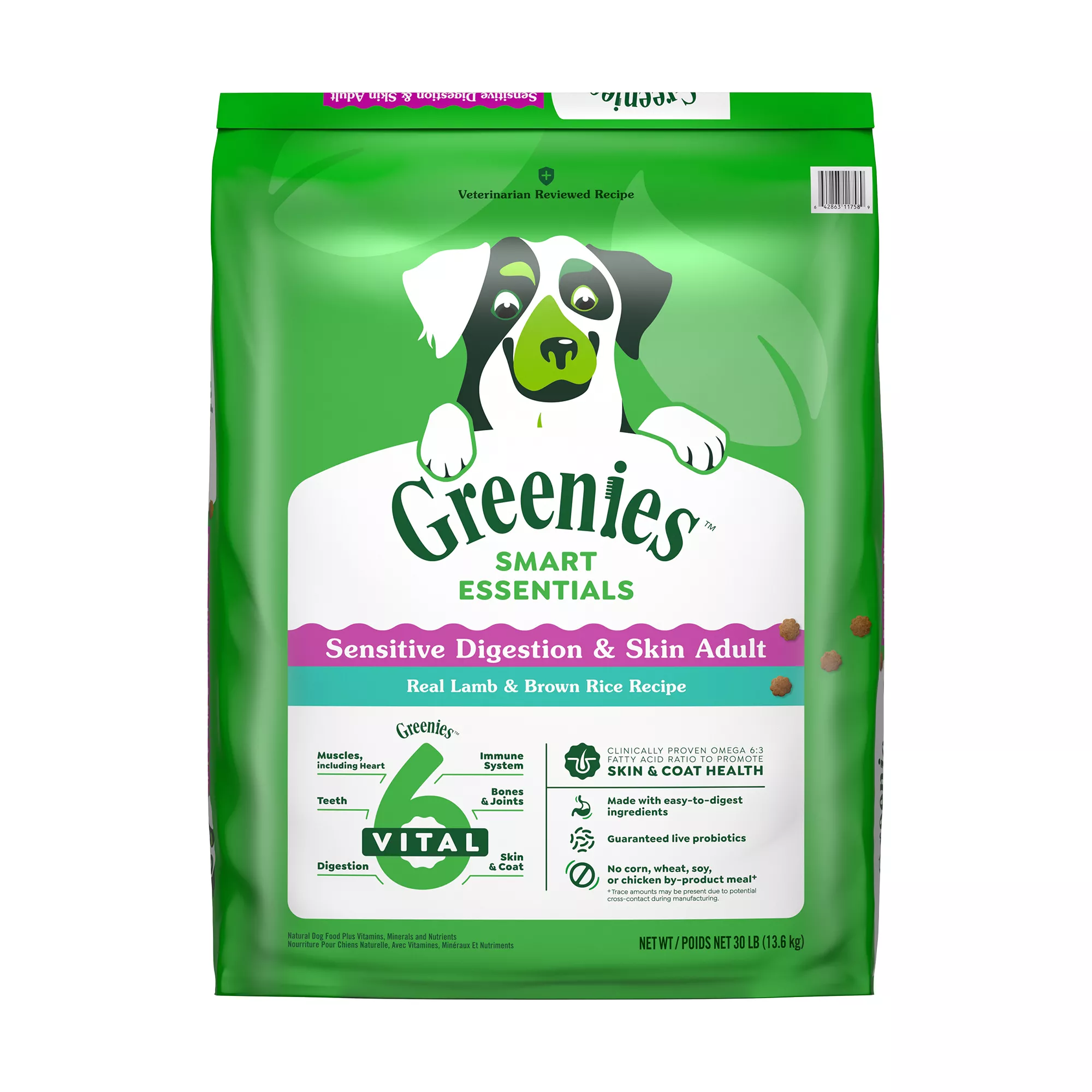 Greenies Smart Essentials Sensitive Digestion & Skin Adult Dry Dog Food Lamb & Brown Rice, 30 lb Bag