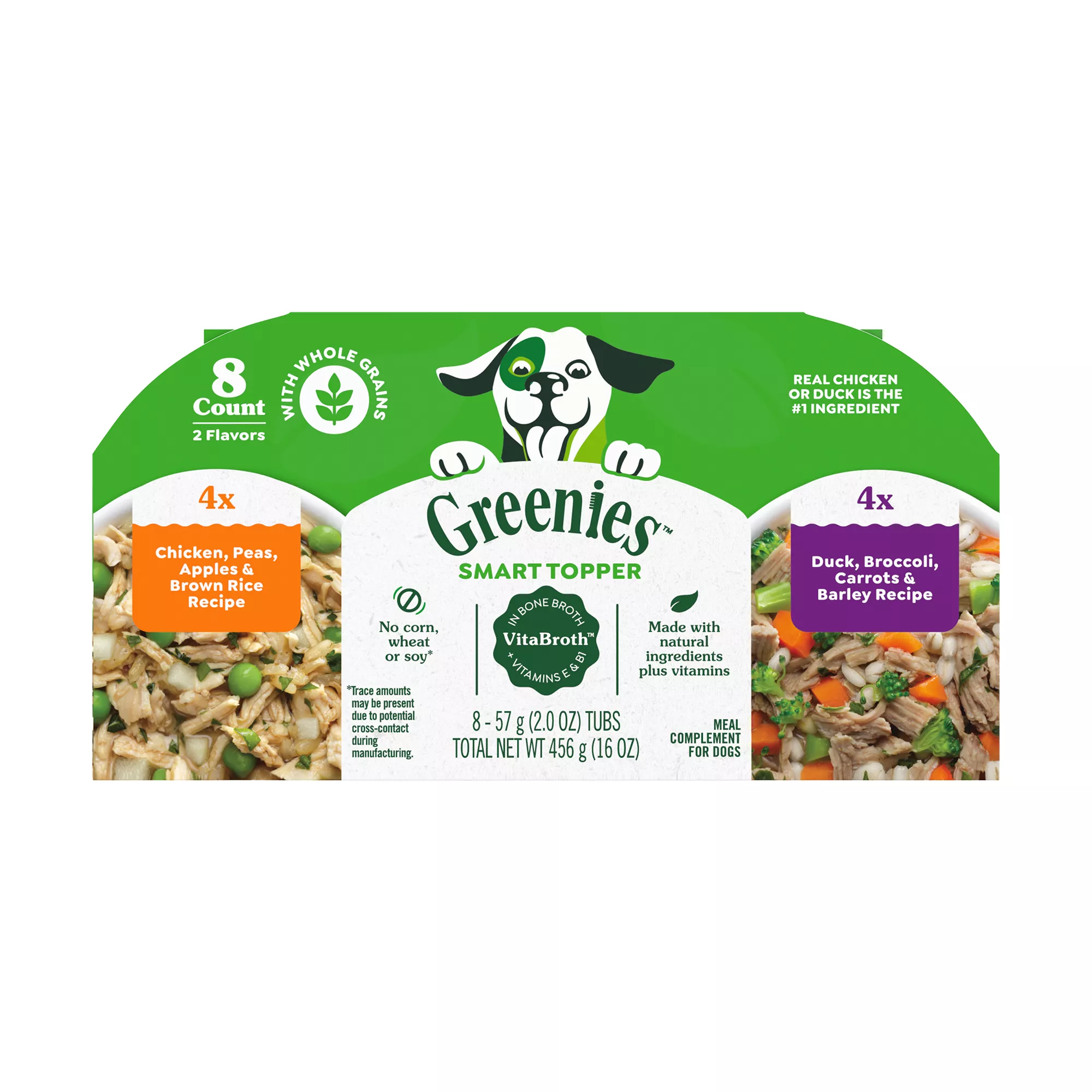 Greenies Smart Topper Wet Mix-In for Dogs, Chicken with Peas & Duck Variety Pack, 8 Trays of 2 oz.