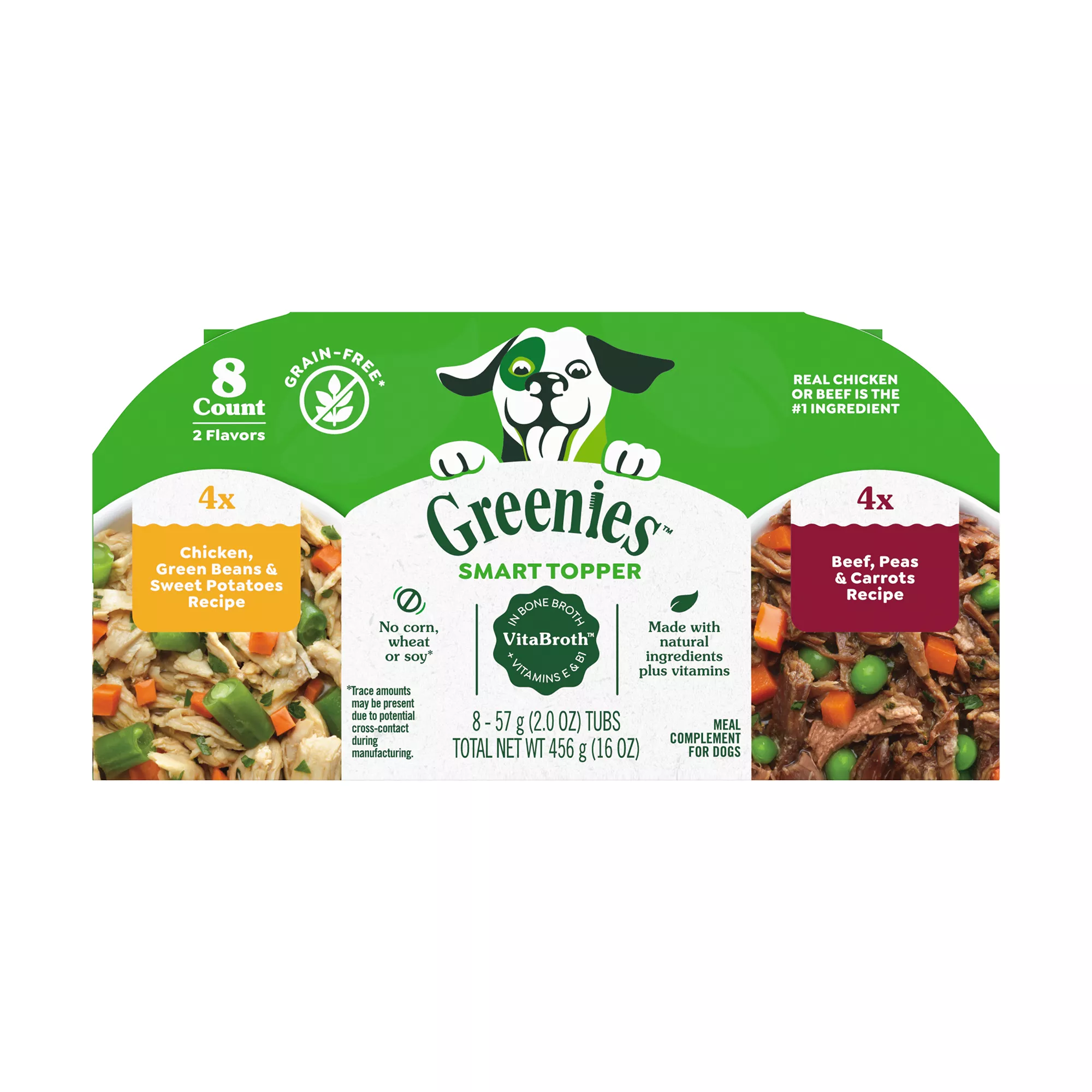 Greenies Smart Topper Wet Mix-In for Dogs, Chicken with Green Beans & Beef Pack, 8 Trays of 2 oz.