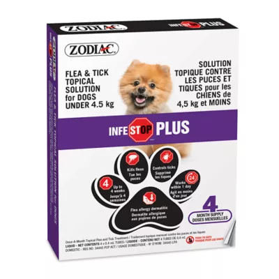 Product ZODIAC Infestop Plus Topical Flea Treatment for Dogs UNDER 4.5 kg - 4 Count