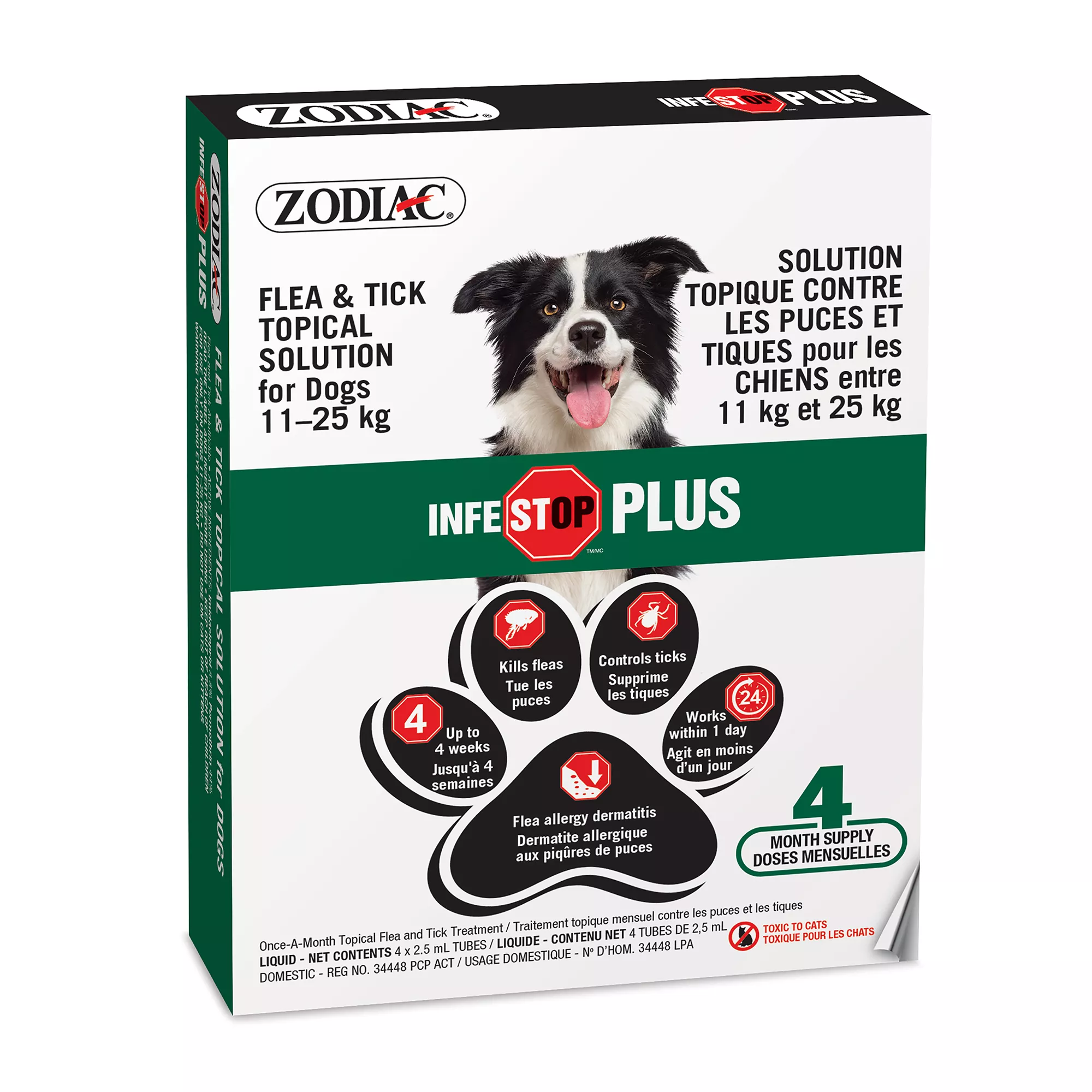 ZODIAC Infestop Plus Topical Flea Treatment for Dogs 11-25 kg - 4 Count