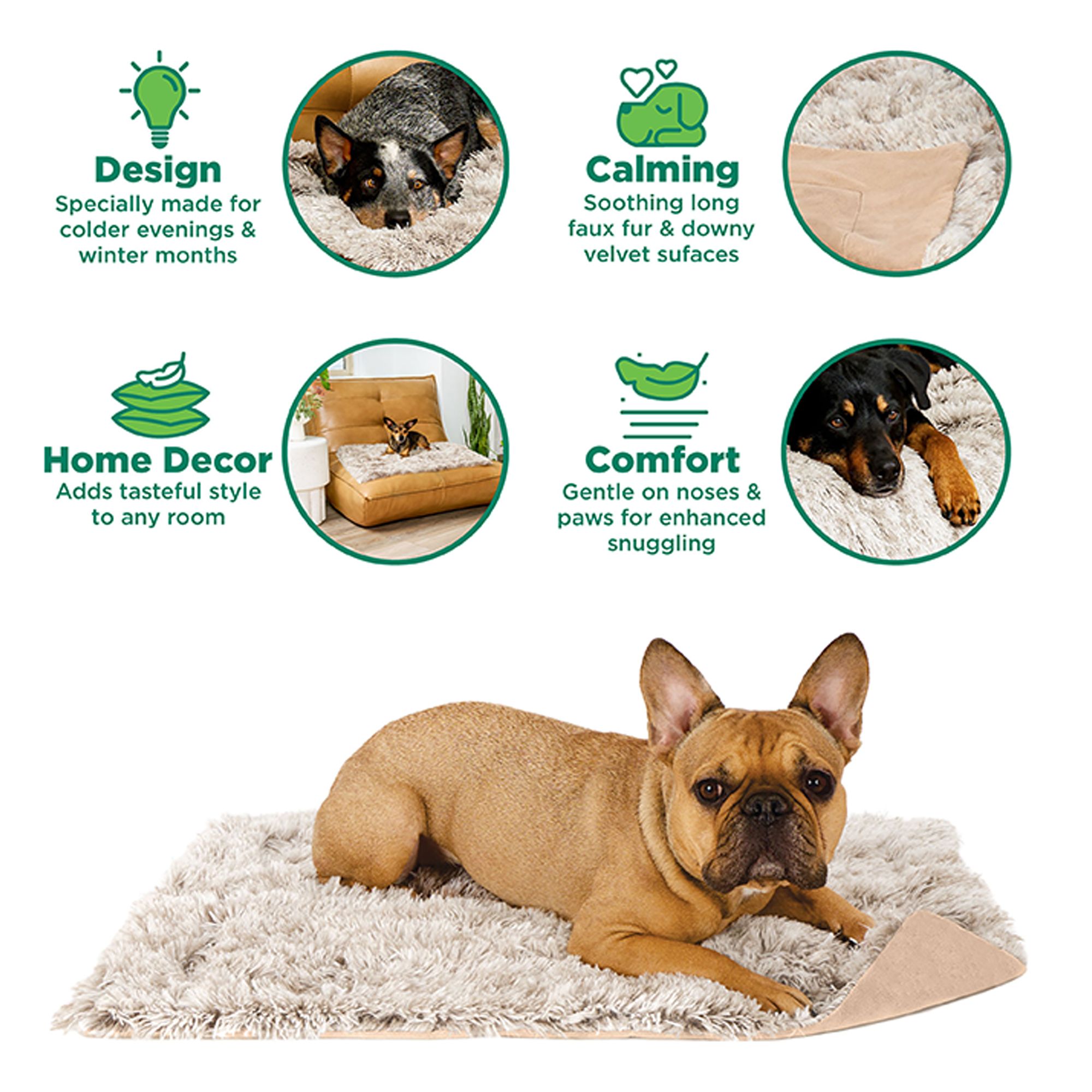 FurHaven Calming Long Faux Fur & Velvet Waterproof Dog Blanket
