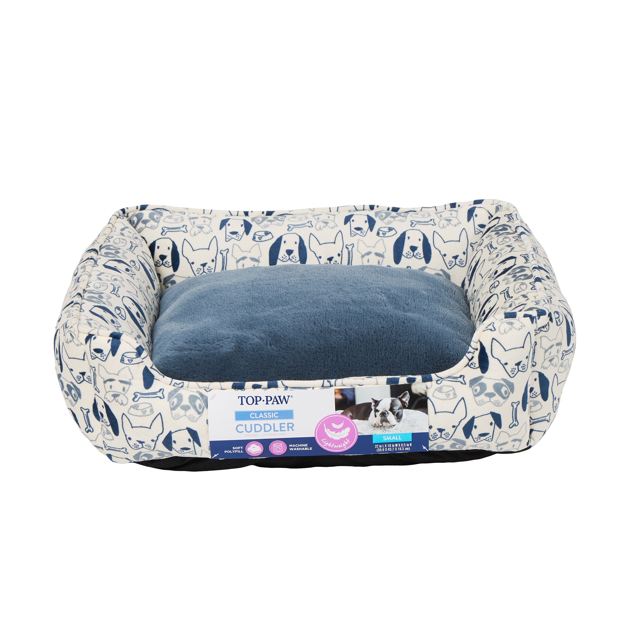 Top Paw Blue Dog Faces Cuddler Dog Bed