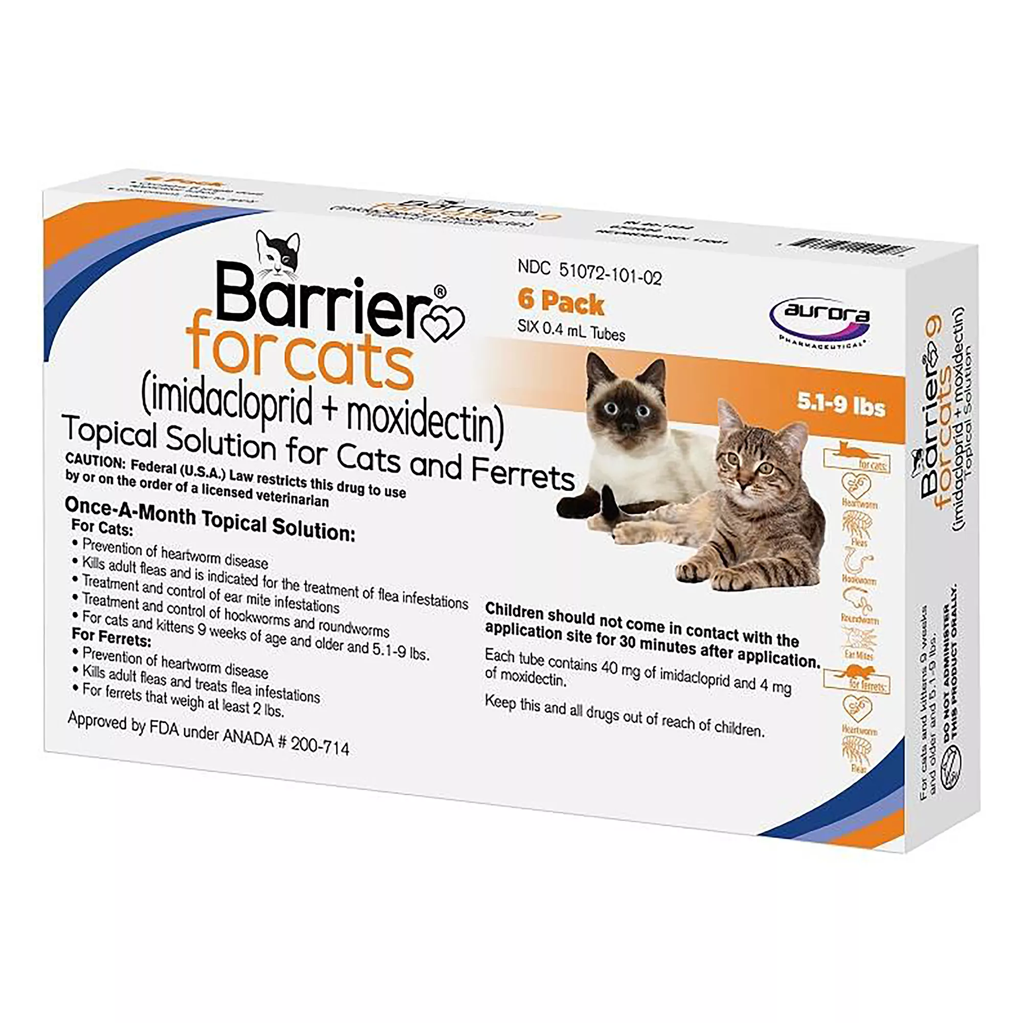 Barrier Topical Solution for Cats - 5.1-9 lbs, Orange Box