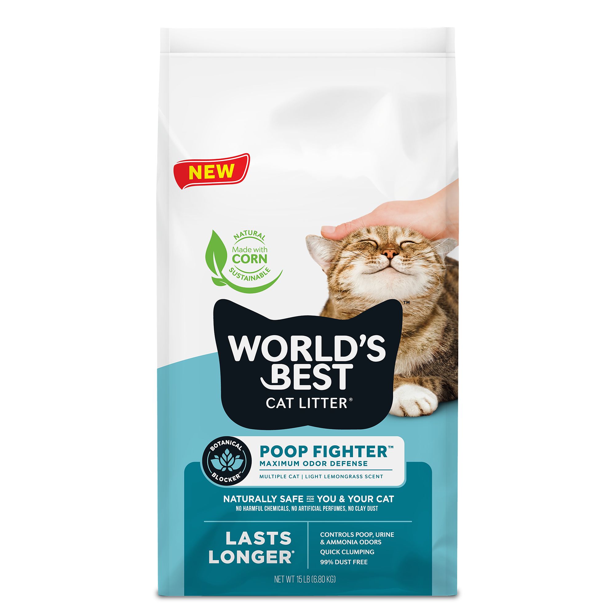 World s Best Cat Litter Poop Fighter Litter Light Lemongrass Scent Flushable Clumping 15 LB