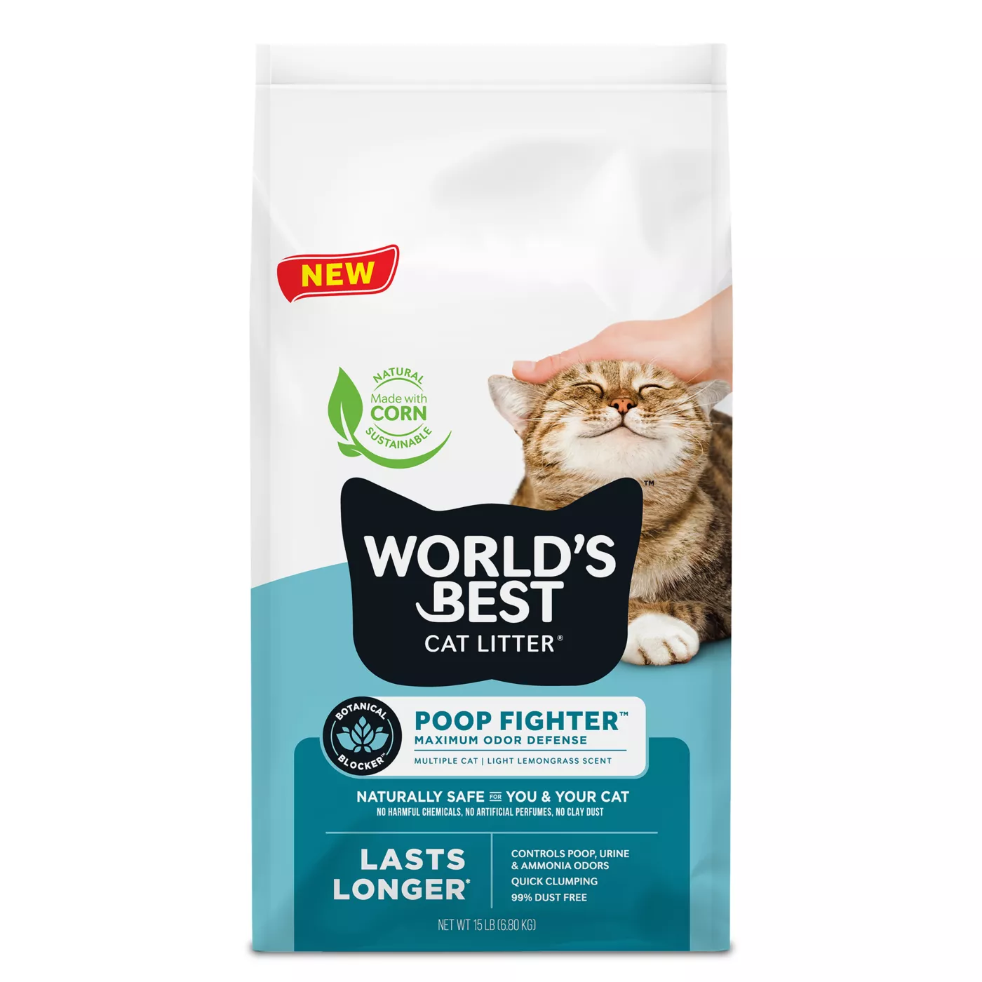 World s Best Cat Litter Poop Fighter Litter Light Lemongrass Scent Flushable Clumping 15 LB