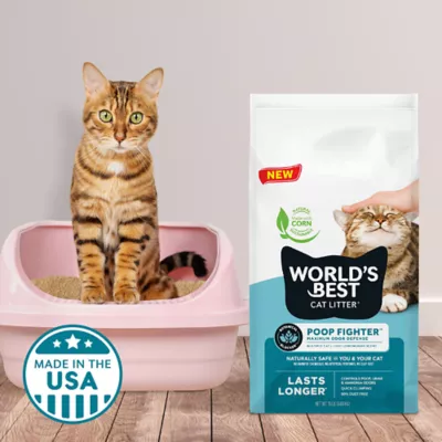 World s Best Cat Litter Poop Fighter Litter Light Lemongrass Scent Flushable Clumping 15 LB