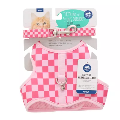 Product Whisker City Pink Checkered Cat Harness and Leash Combo Set