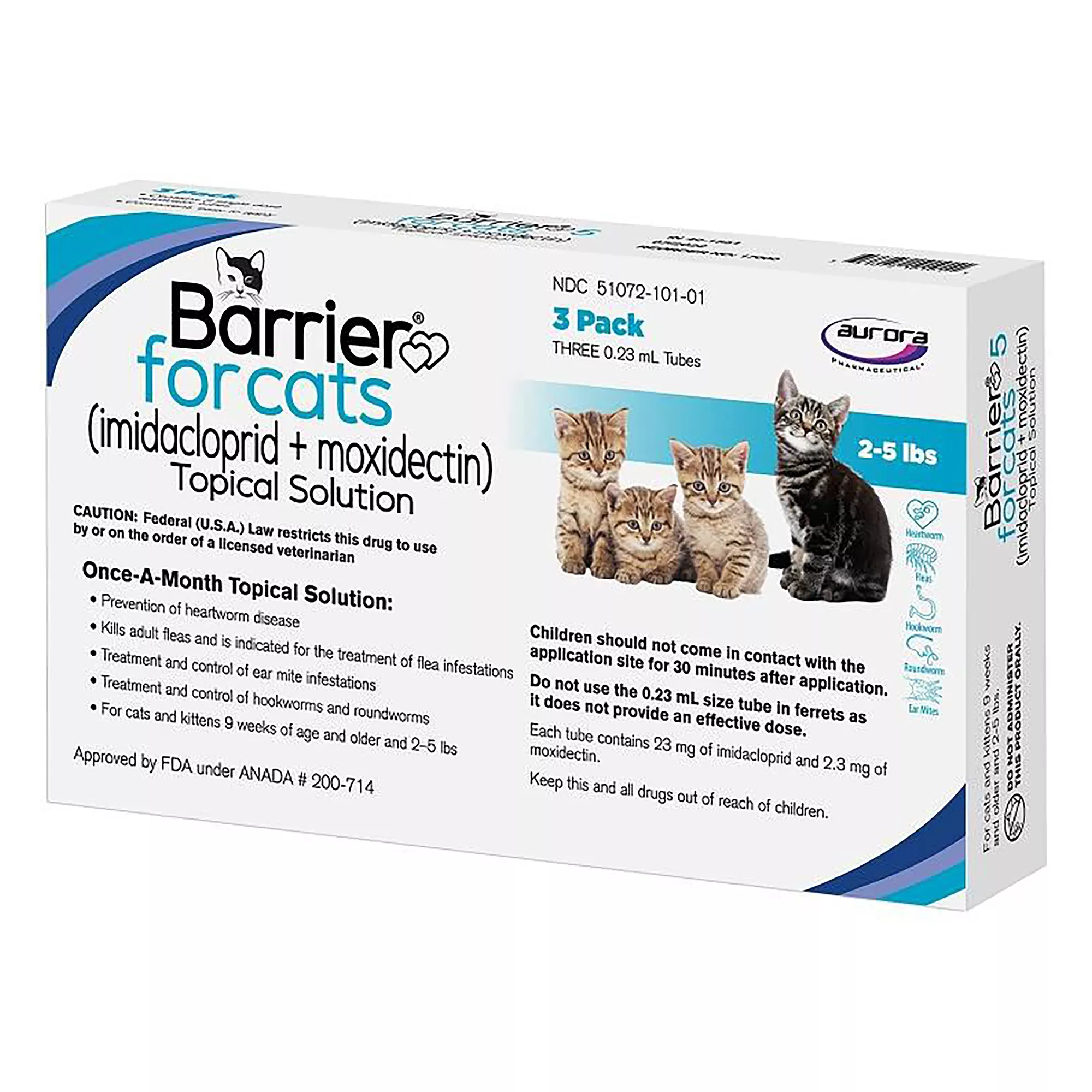 Barrier Topical Solution for Cats - 2-5 lbs, Teal Box