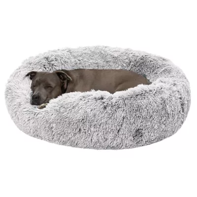 Furhaven Calming Cuddler Long Fur Donut Dog Bed Large Mist Gray