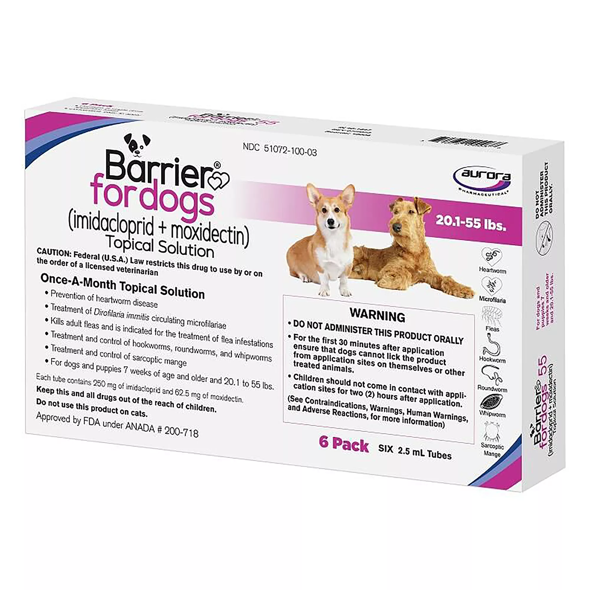 Barrier Topical Solution for Dogs - 20.1-55 lbs, Red Box