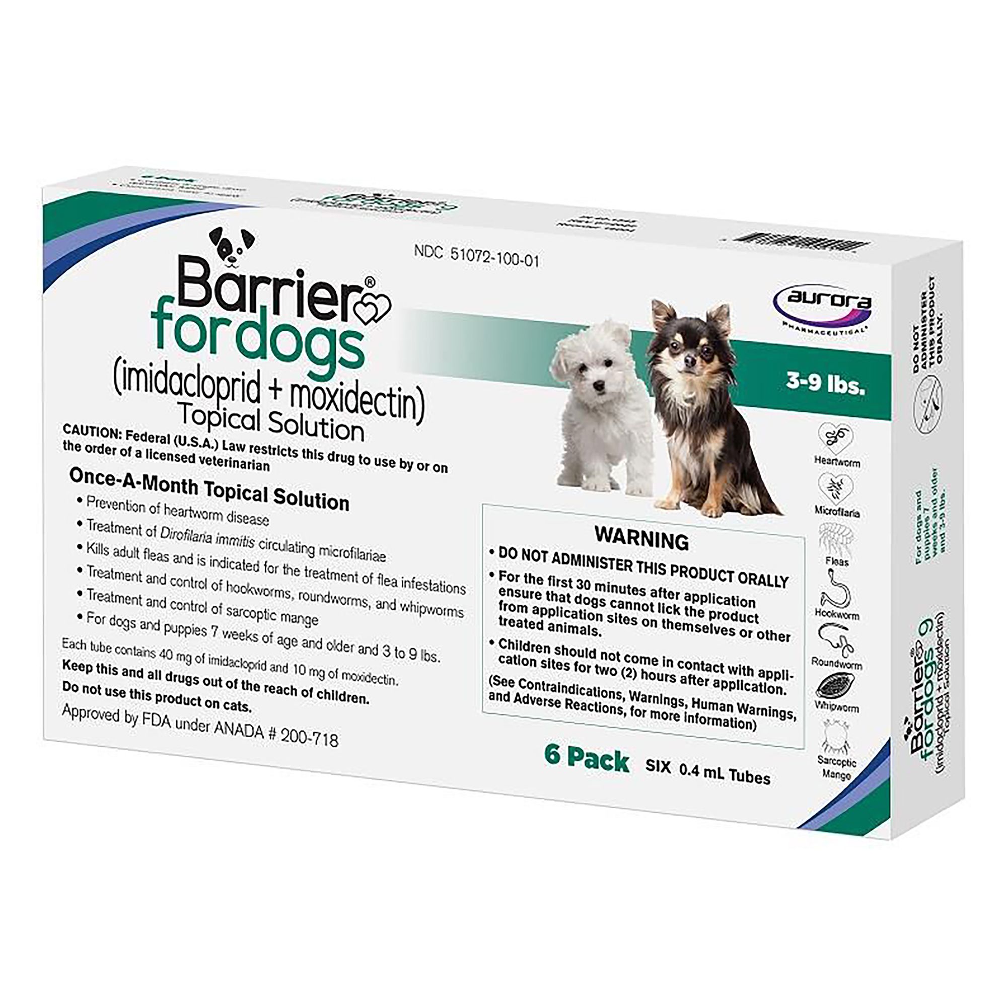 Barrier Topical Solution for Dogs X Small 3 9 lbs 6 Month Supply