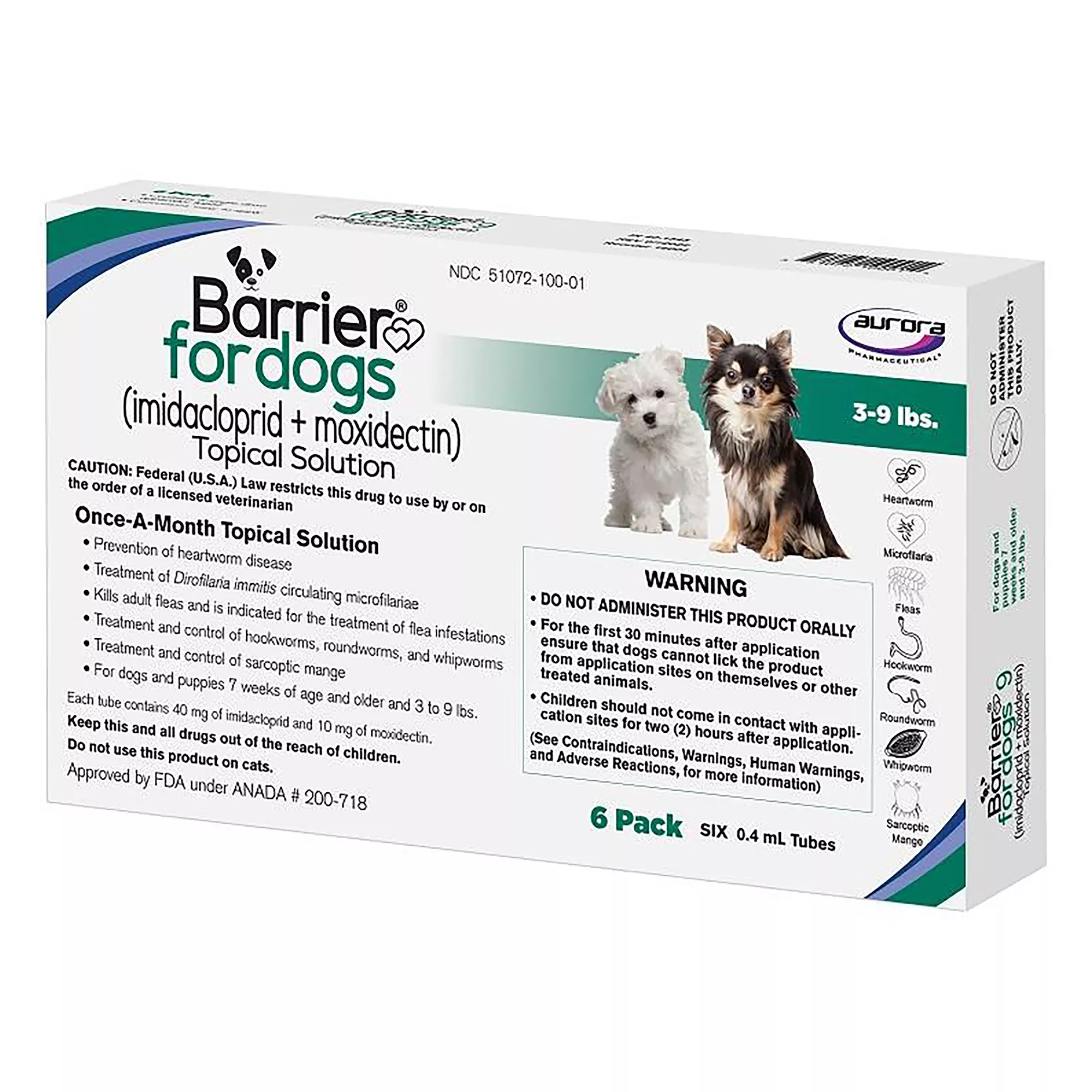 Barrier Topical Solution for Dogs - 3-9 lbs, Green Box