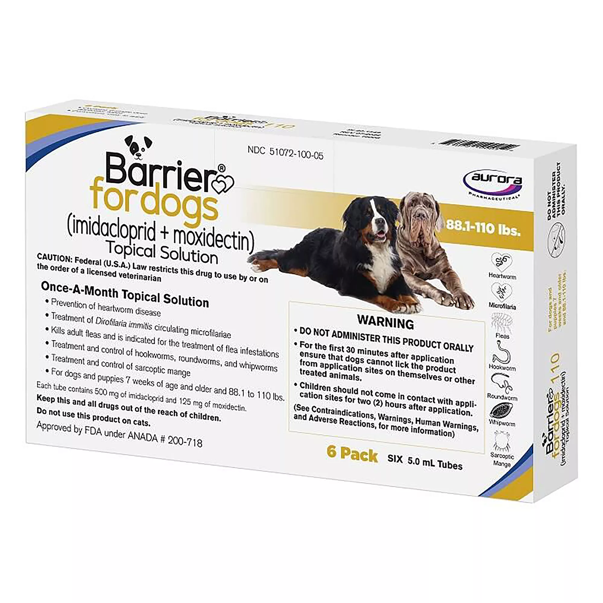 Barrier Topical Solution for Dogs - 88.1-110 lbs, Brown Box