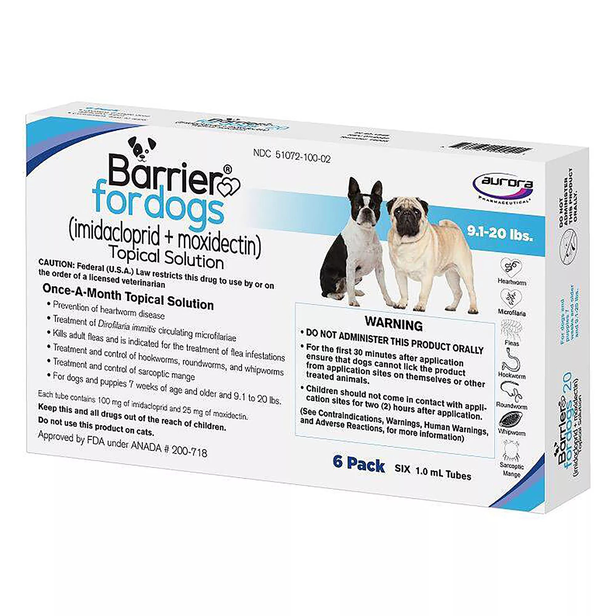 Barrier Topical Solution for Dogs - 9.1-20 lbs, Teal Box