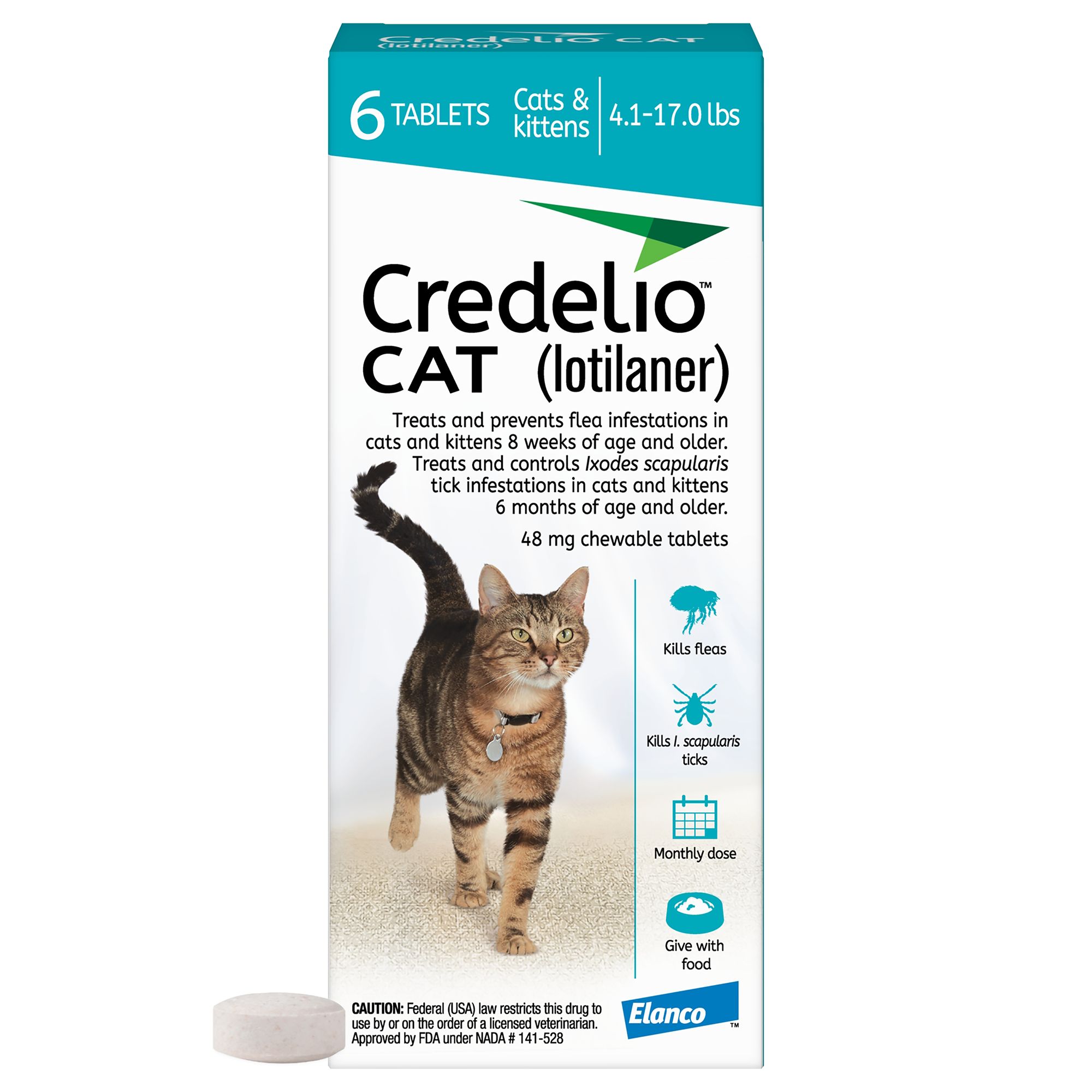 Credelio Chewable Tablets for Cats 4.1 17 lbs Teal Box