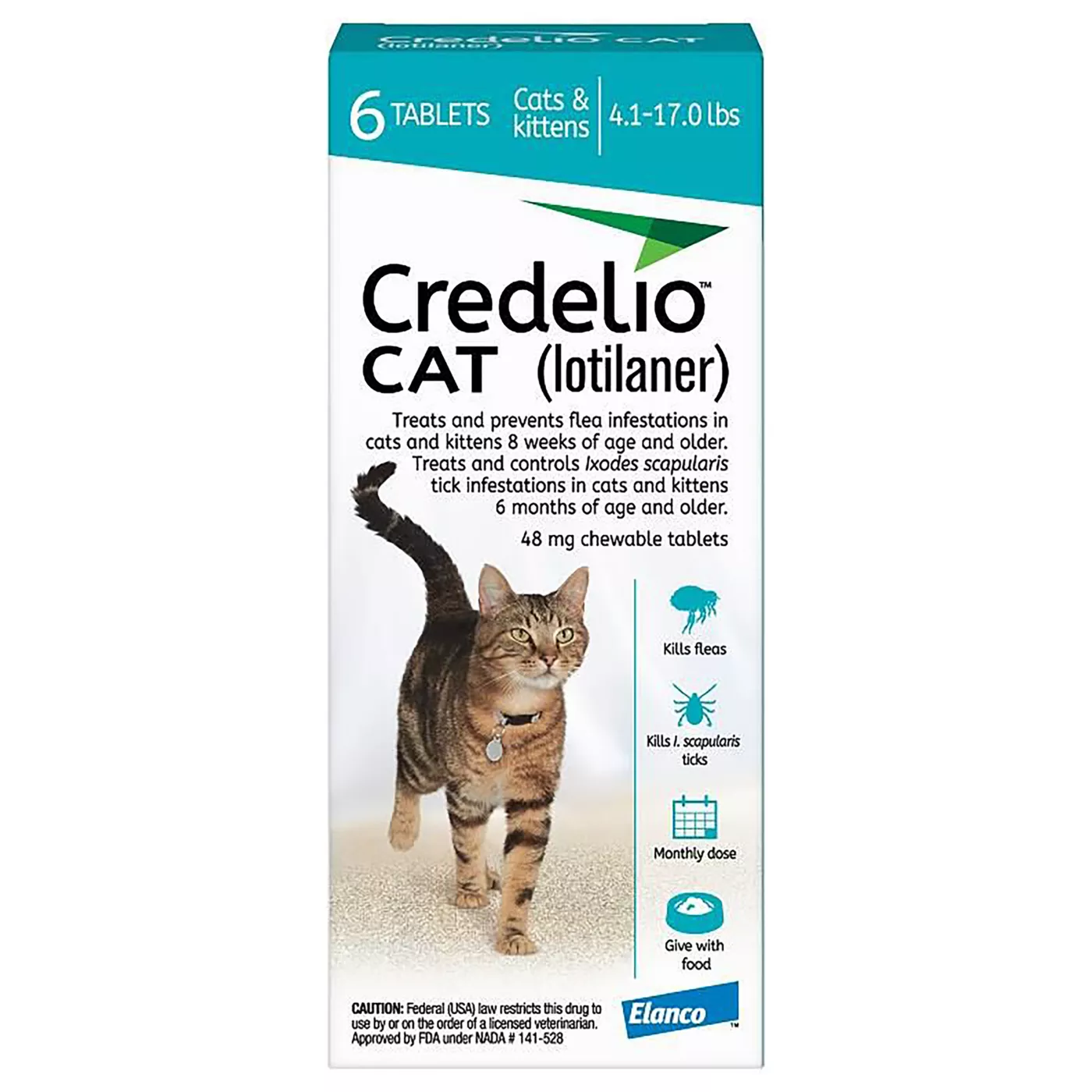 Credelio Chewable Tablets for Cats 4.1 17 lbs Teal Box