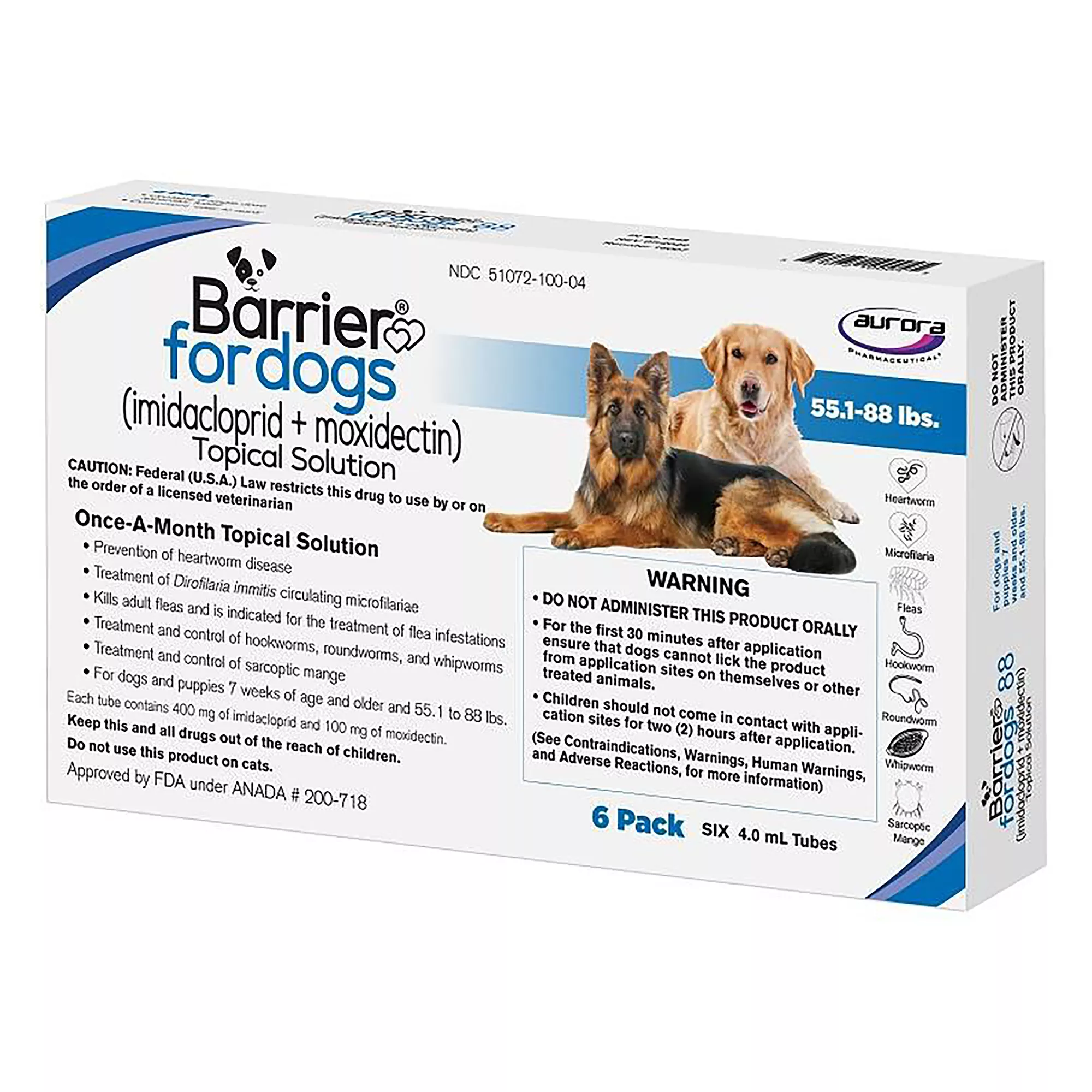 Barrier Topical Solution for Dogs - 55.1-88 lbs, Blue Box