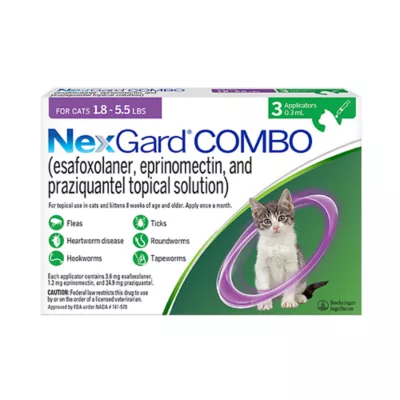 Product NexGard COMBO Topical Solution for Cats - 1.8-5.5 lbs, Purple Box