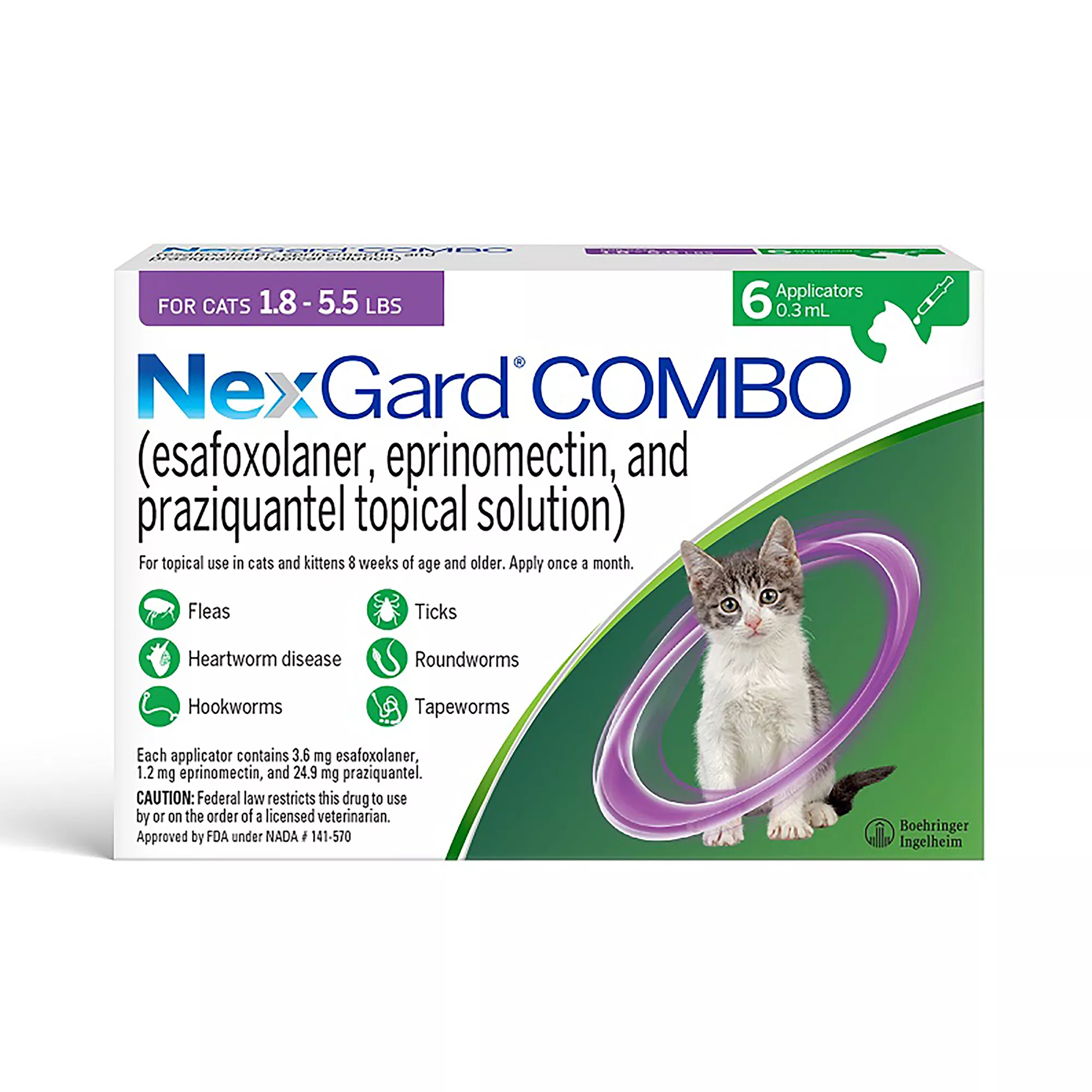 NexGard COMBO Topical Solution for Cats - 1.8-5.5 lbs, Purple Box