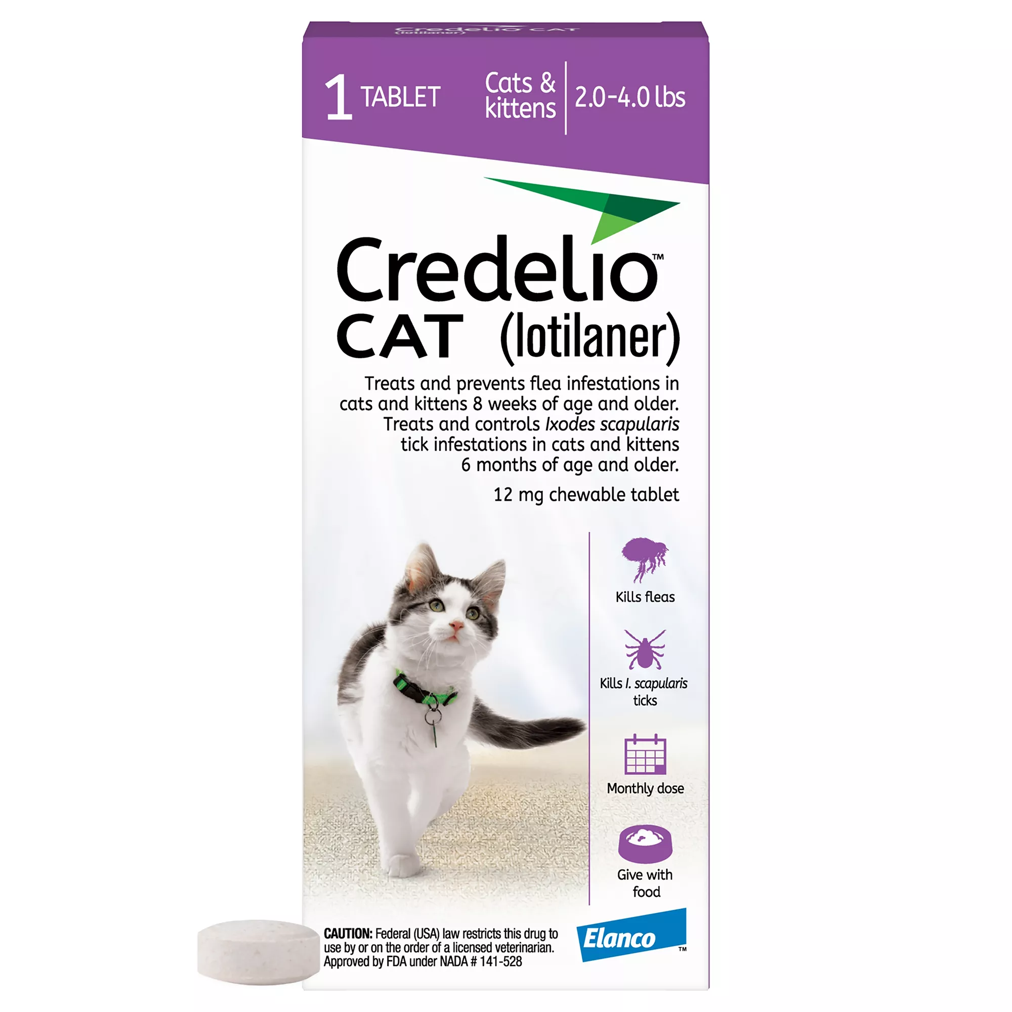 Credelio Chewable Tablets for Cats - 2-4 lbs, Purple Box