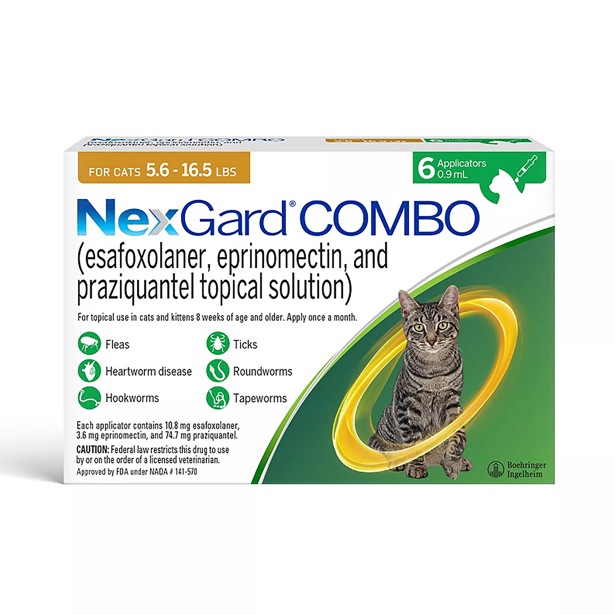 NexGard COMBO Topical Solution for Cats - 5.6-16.5 lbs, Yellow Box