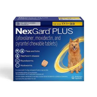 Product NexGard Plus Chewable Tablets for Dogs - 17.1-33 lbs, Gold Box