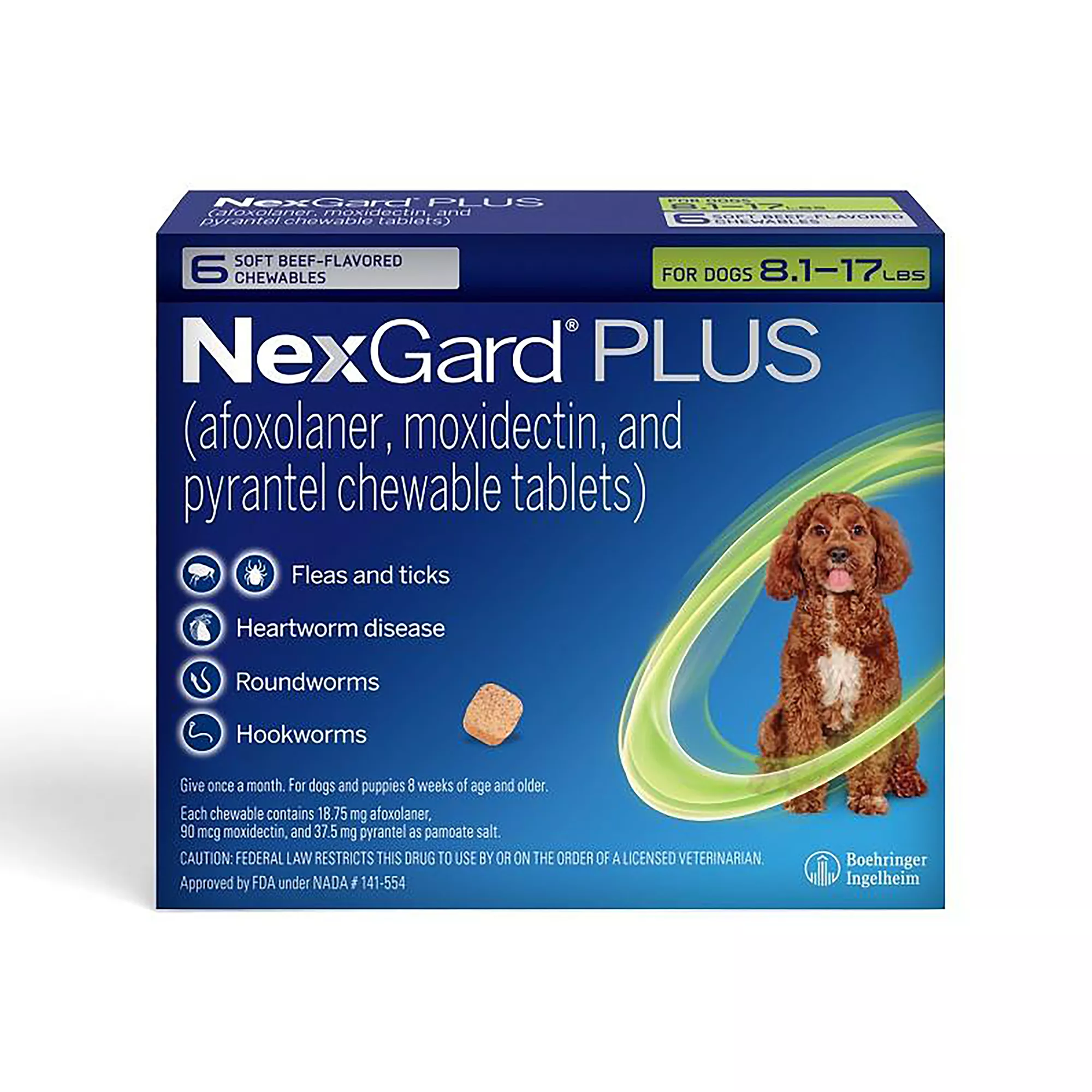 NexGard Plus Chewable Tablets for Dogs - 8.1-17 lbs, Green Box