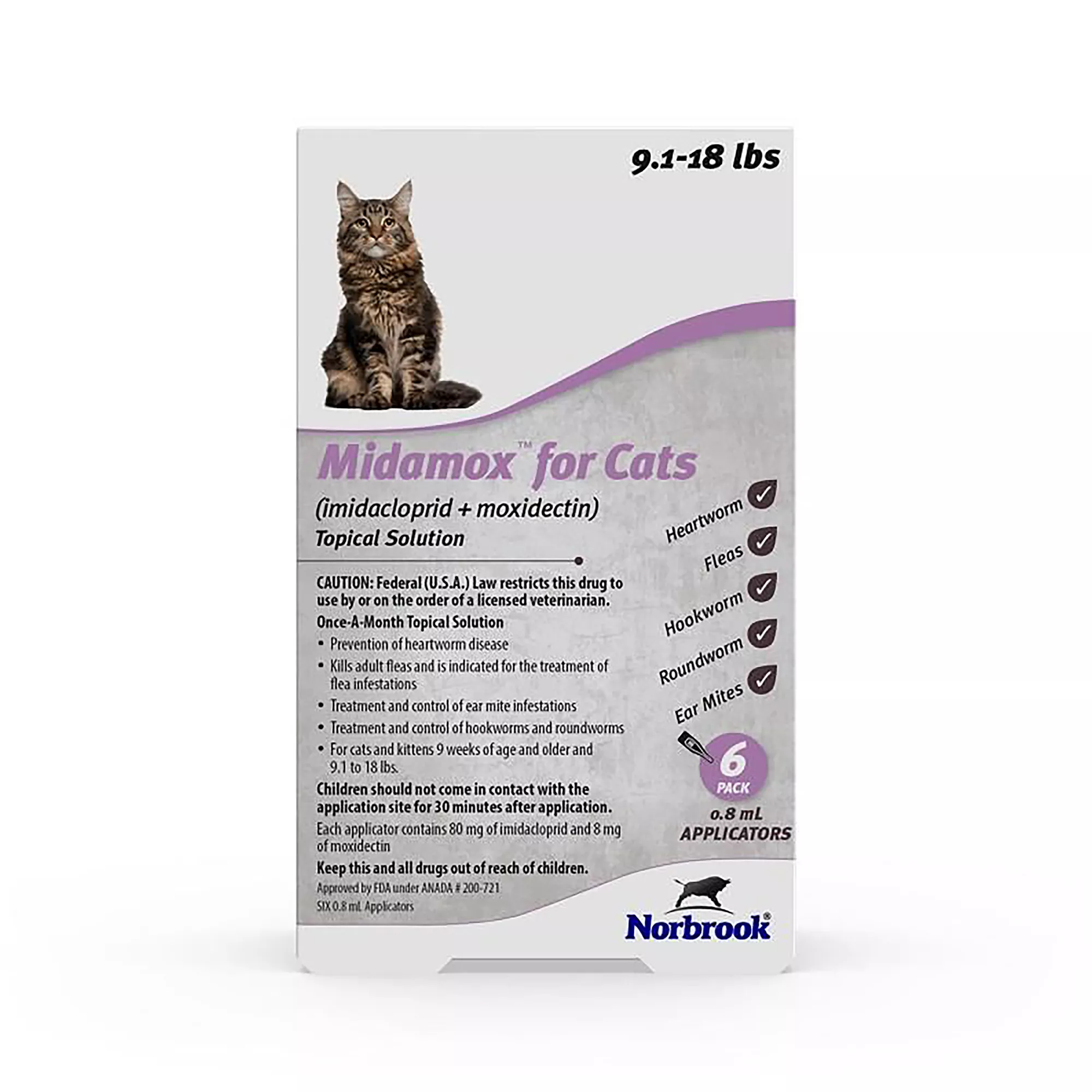 Midamox Topical Solution for Cats - 9.1-18 lbs, Purple Box