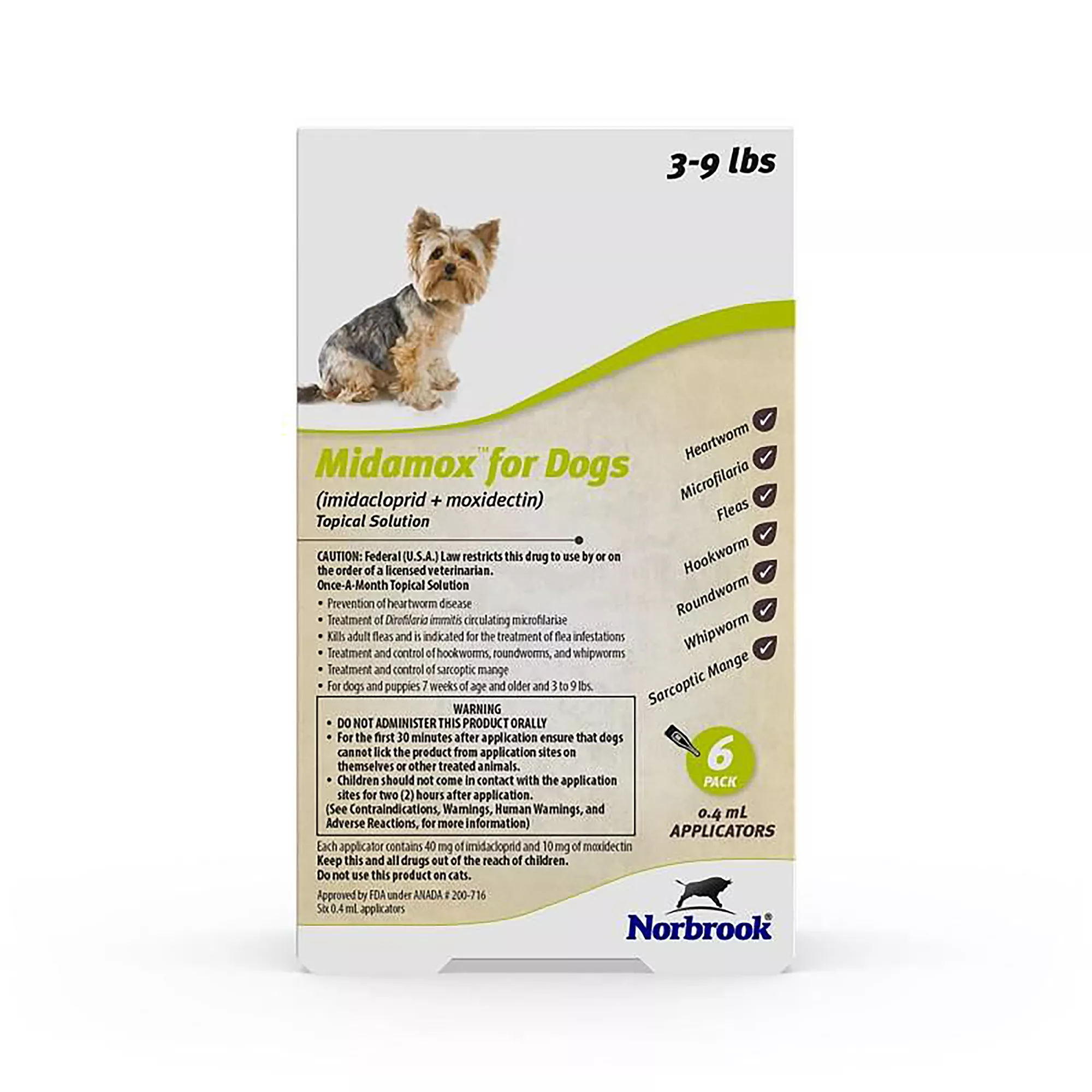 Midamox Topical Solution for Dogs - 3-9 lbs, Green Box
