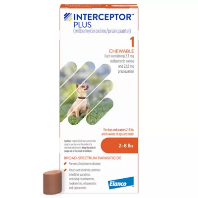 Product Interceptor Plus Chewable Tablets for Dogs - 2-8 lbs, Orange Box