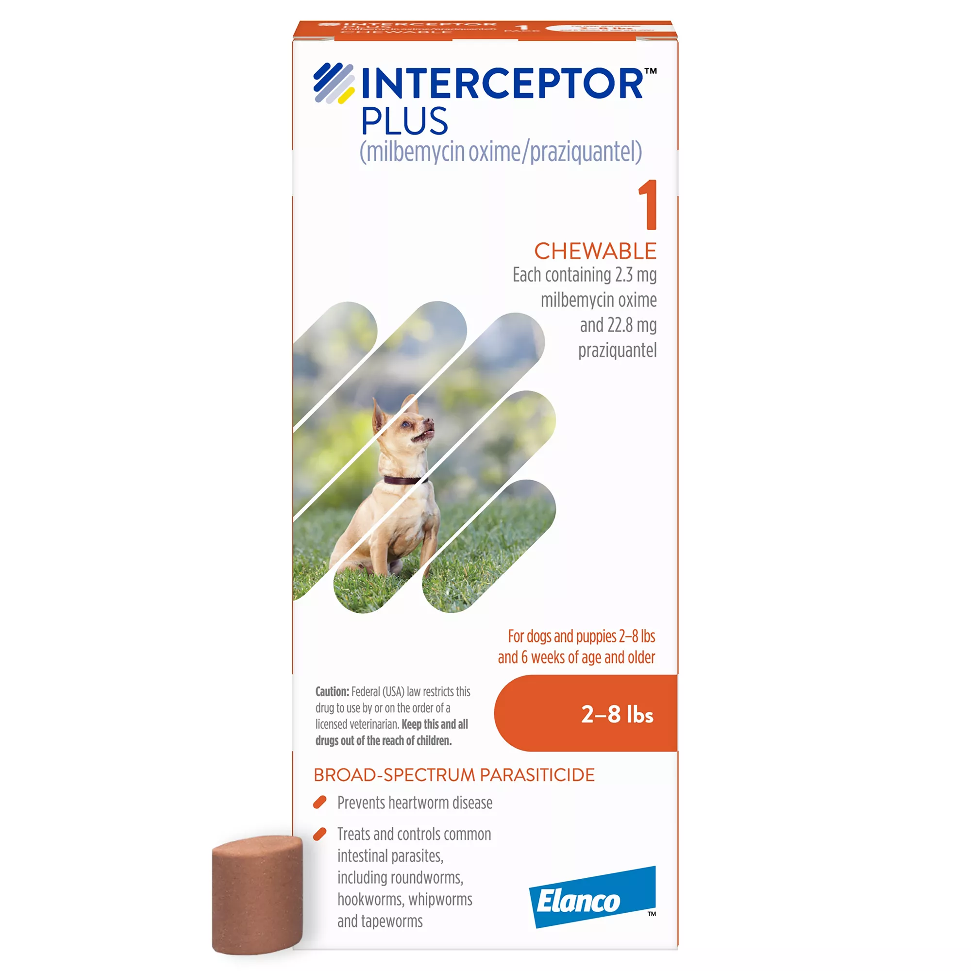 Interceptor Plus Chewable Tablets for Dogs - 2-8 lbs, Orange Box