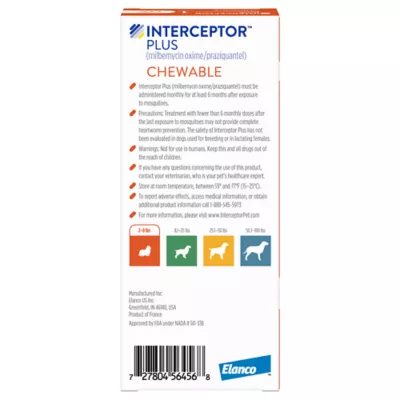 Product Interceptor Plus Chewable Tablets for Dogs - 2-8 lbs, Orange Box