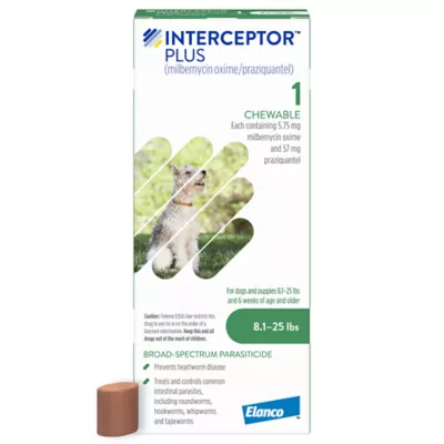 Product Interceptor Plus Chewable Tablets for Dogs - 8.1-25 lbs, Green Box