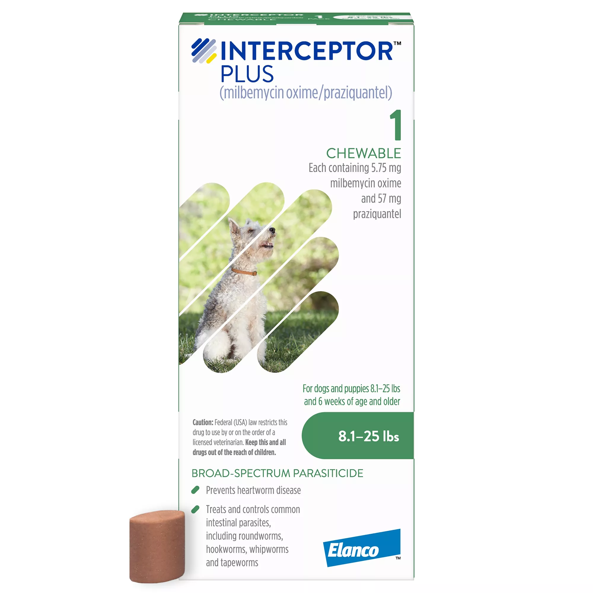 Interceptor Plus Chewable Tablets for Dogs - 8.1-25 lbs, Green Box