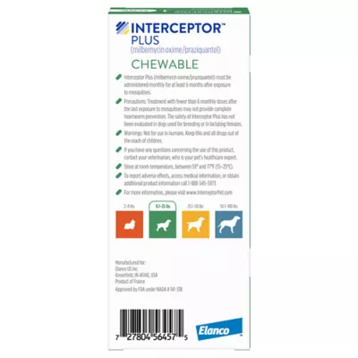 Product Interceptor Plus Chewable Tablets for Dogs - 8.1-25 lbs, Green Box