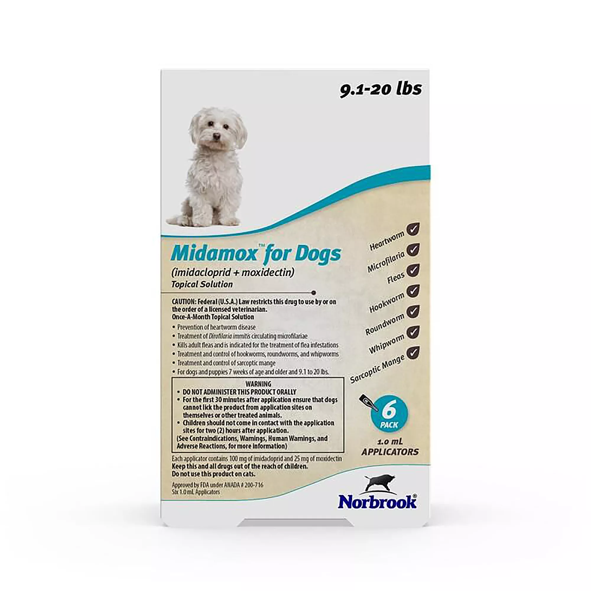 Midamox Topical Solution for Dogs - 9.1-20 lbs, Teal Box