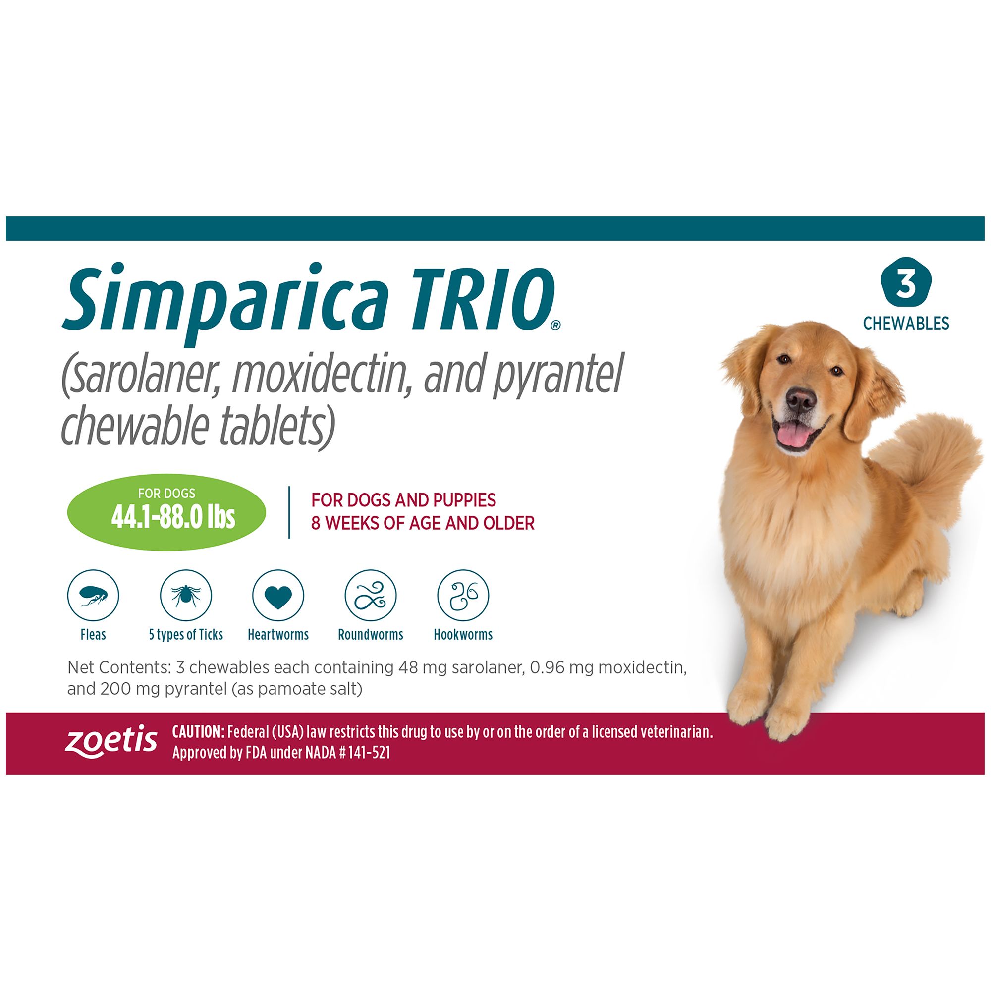 Simparica Trio 44.1-88 lbs. Dogs, 6 Month Supply