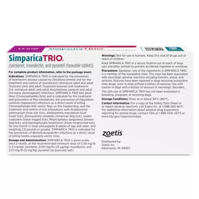 Simparica Trio Chewable Tablets for Dogs, 5.6-11 lbs (Purple), 1 or 6 Month Supply - Image 2