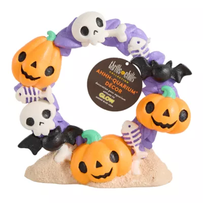 Product Thrills & Chills Pumpkin & Skull Wreath Aquarium Ornament