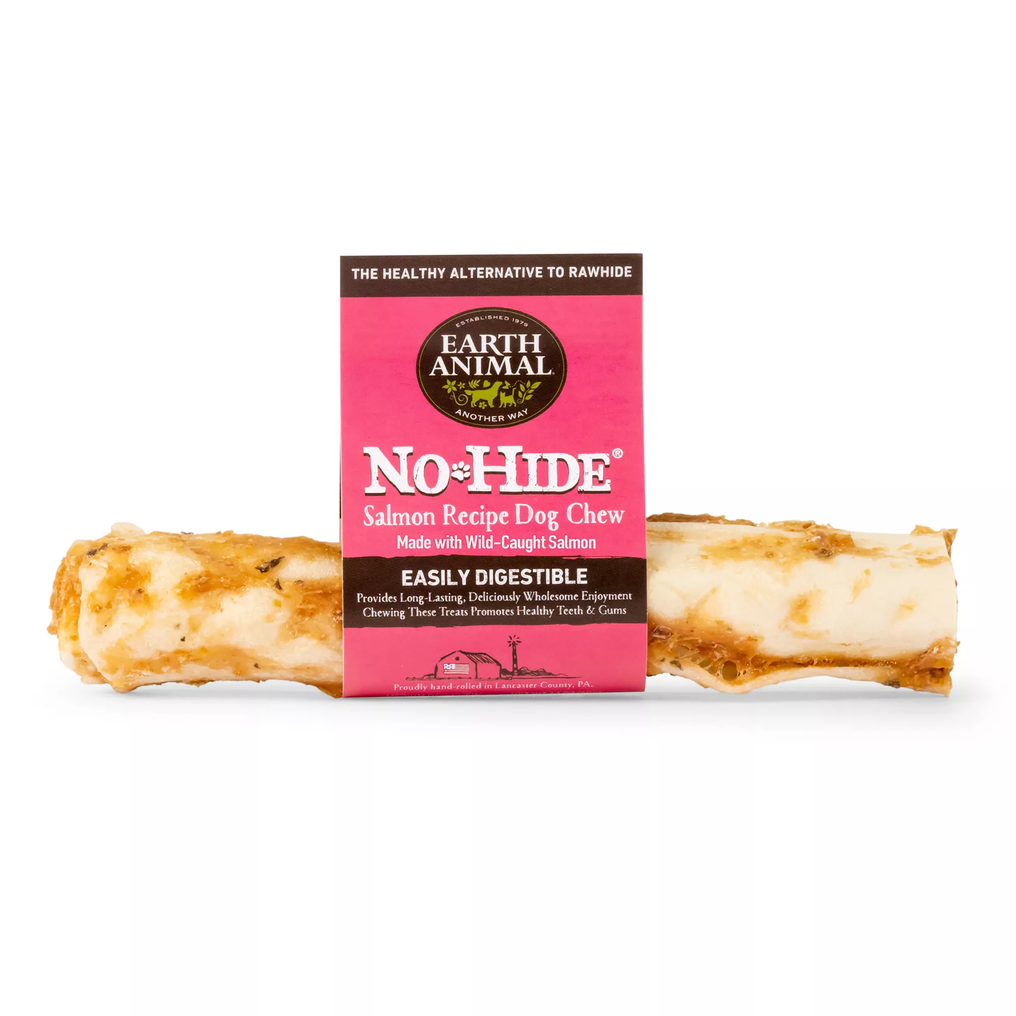 Earth Animals No Hide Medium Roll Rawhide Alternative- Salmon 1 Count
