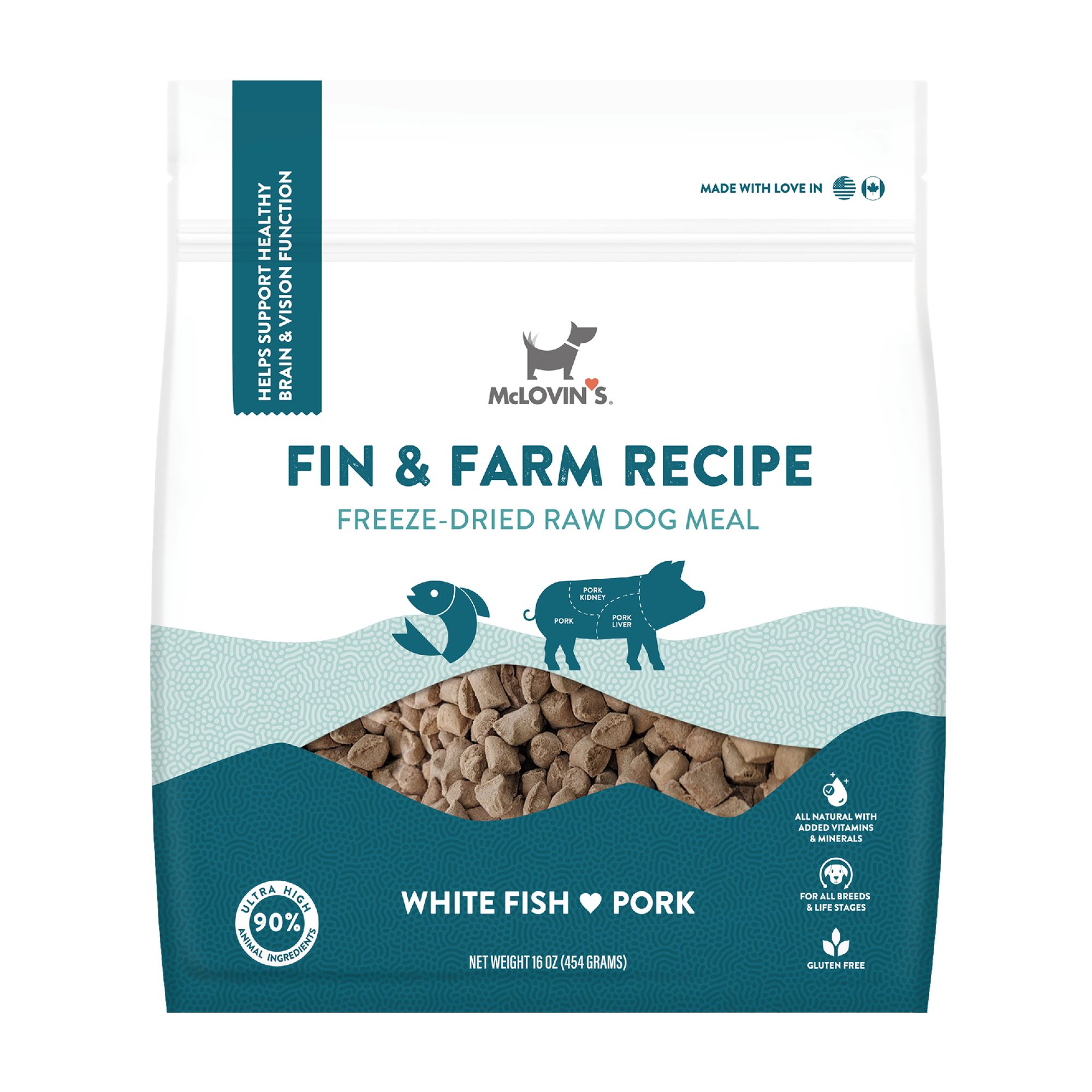 McLovin's Pet Fin & Farm Recipe Dog Meal FreezeDried Raw, White Fish