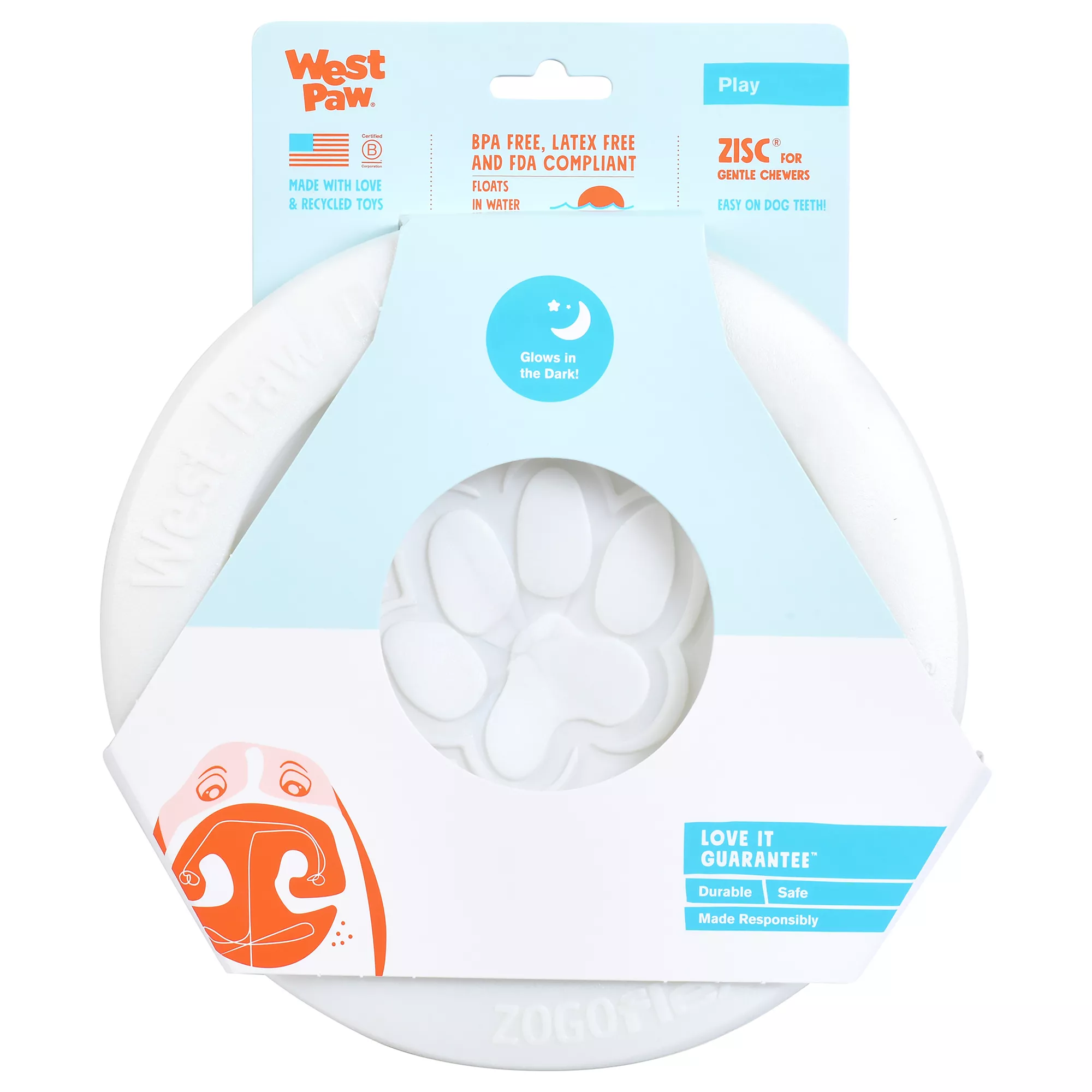 West Paw Zogoflex Large Glow Zisc Flyer Dog Toy