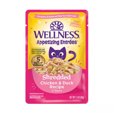 Wellness® Appetizing Entrees Adult Cat Wet Food - Grain Free, Shredded in Sauce, 1.4 Oz - Image 1