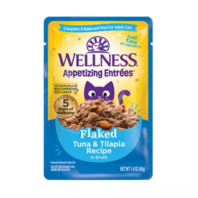 Wellness® Appetizing Entrees Adult Cat Wet Food - Grain Free, Flaked in Broth, 1.4 Oz - Image 1