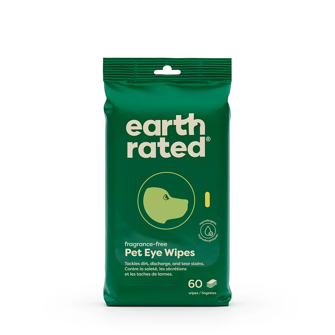 Product Earth Rated Hypoallergenic Pet Eye Wipes, Plant-Based, Fragrance Free, 60 Count