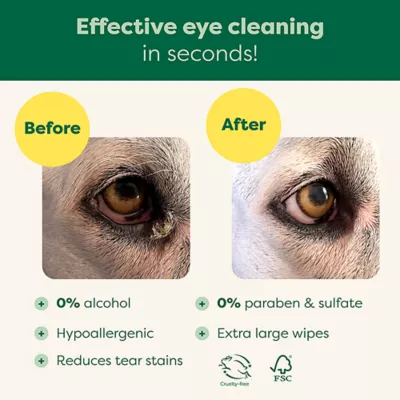 Product Earth Rated Hypoallergenic Eye Wipes For Dogs and Cats, Fragrance-Free,  60 Count
