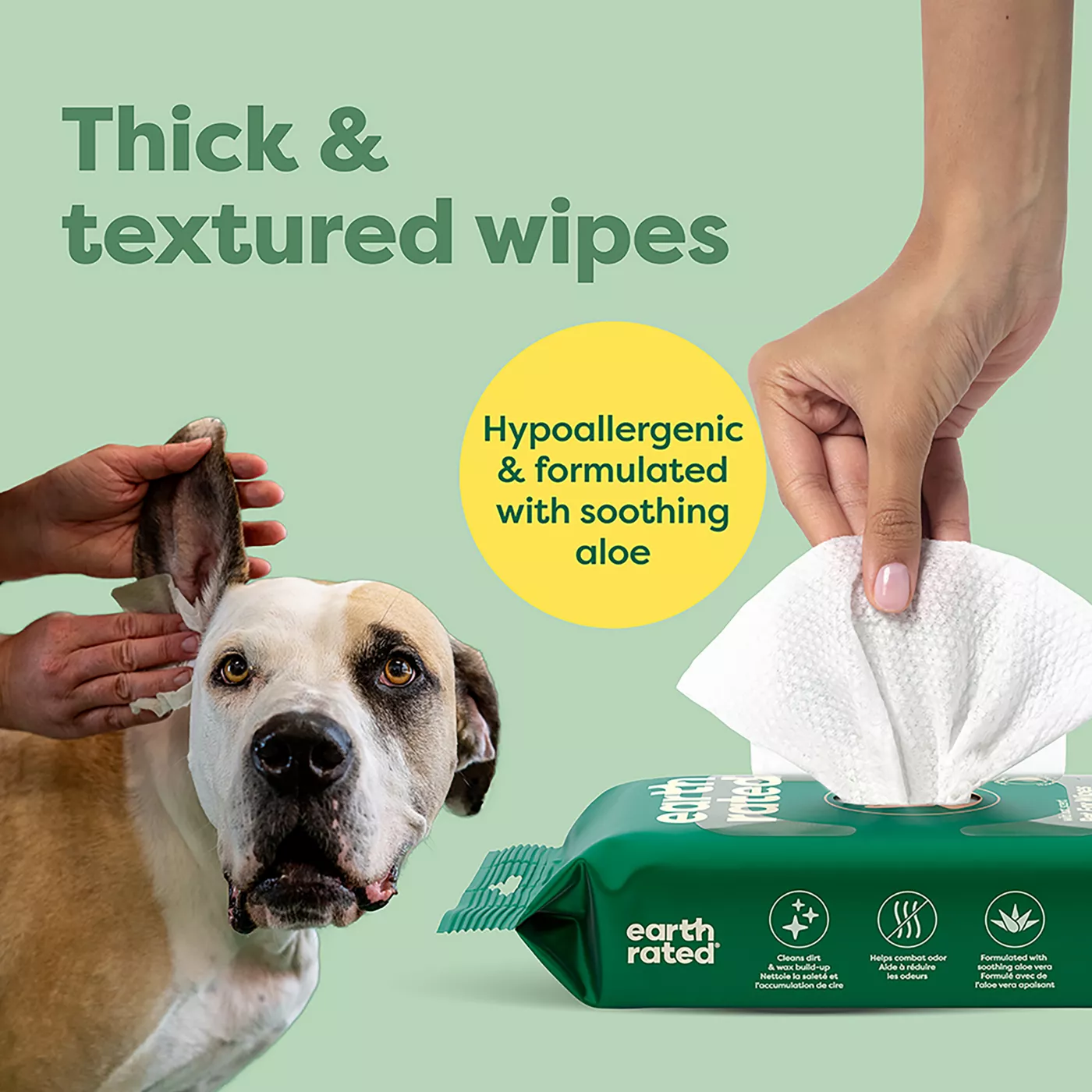 Earth Rated Hypoallergenic Pet Ear Wipes Plant Based Wild Oat Scent 60 Count